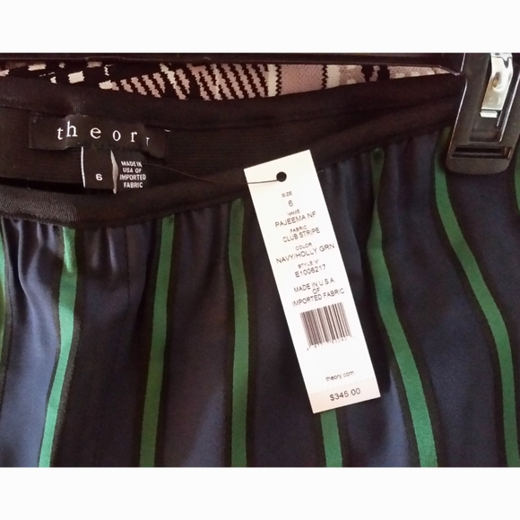 THEORY 'Pajeema' PJ Pants, Navy/Green Club Stripe, Sz. 6 - Picture 11 of 11